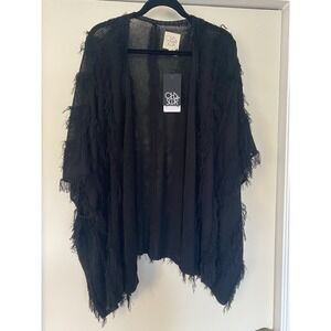 Chaser Anthropologie Open Front Fringe Kimono in Black XS/S $119